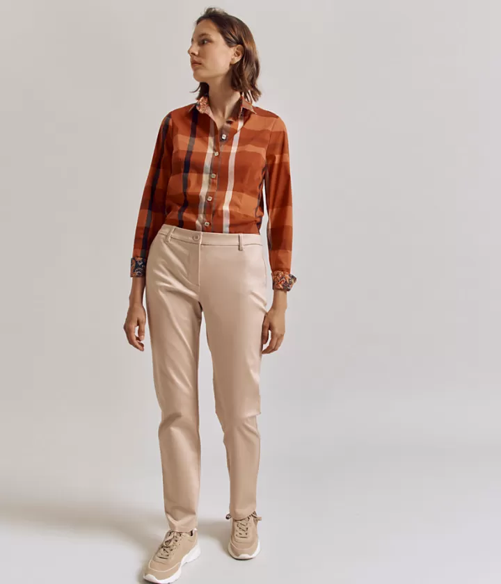 Pantalons>DEVERNOIS Chino en coton Toucher "peau de pêche" Beigepeau
