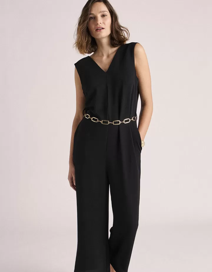 Pantalons>DEVERNOIS Combinaison En crêpe fluide Noir
