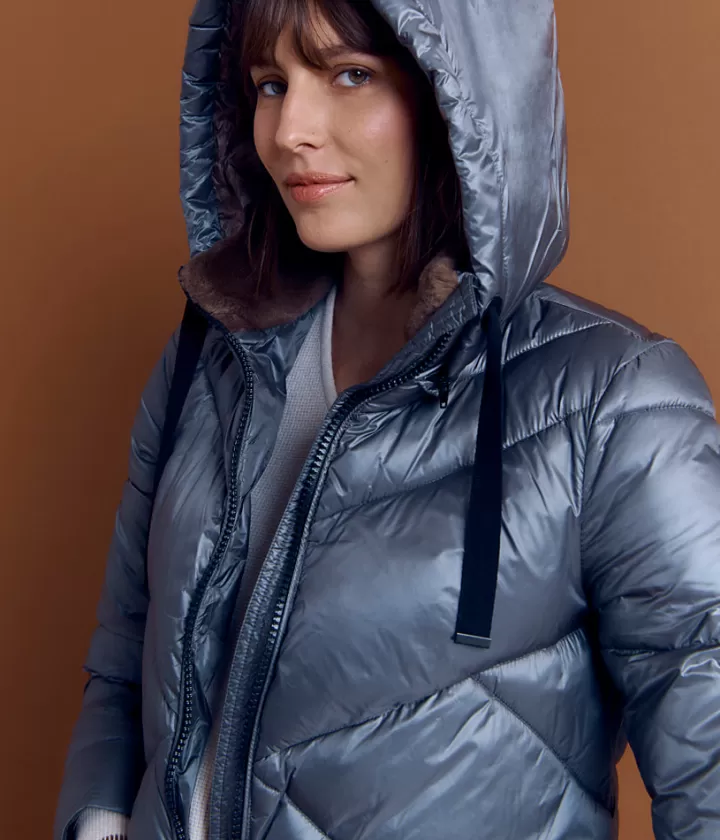 Vestes & Manteaux>DEVERNOIS Doudoune longue en plumes Capuche amovible Grismetal