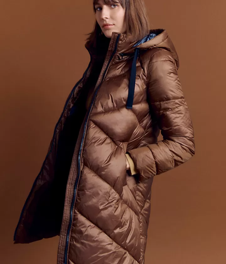 Vestes & Manteaux>DEVERNOIS Doudoune longue en plumes Capuche amovible Marronchatain
