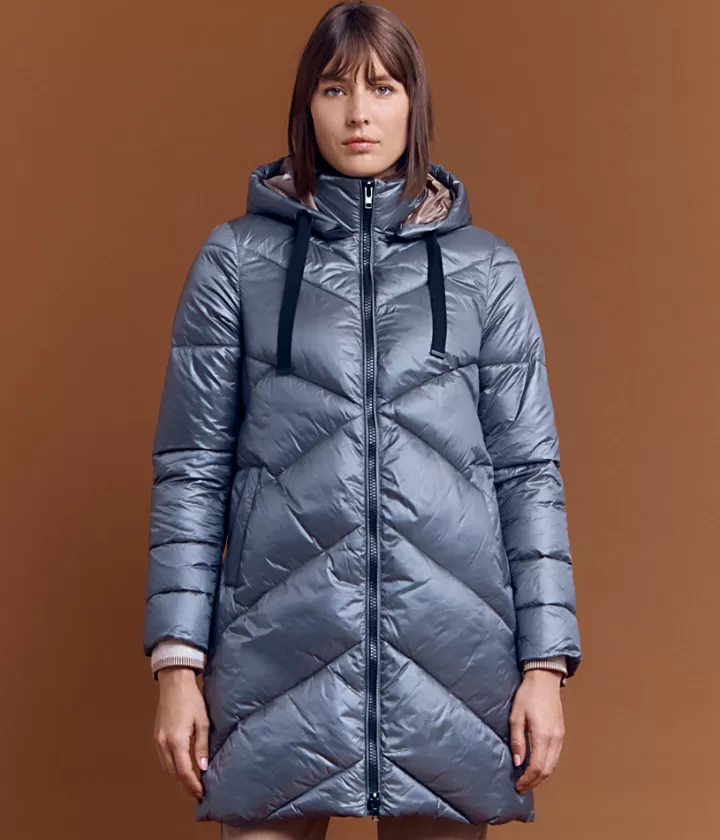 Vestes & Manteaux>DEVERNOIS Doudoune longue en plumes Capuche amovible Grismetal