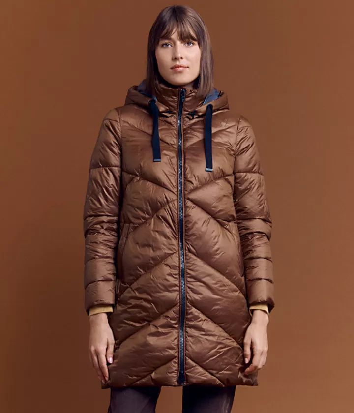 Vestes & Manteaux>DEVERNOIS Doudoune longue en plumes Capuche amovible Marronchatain
