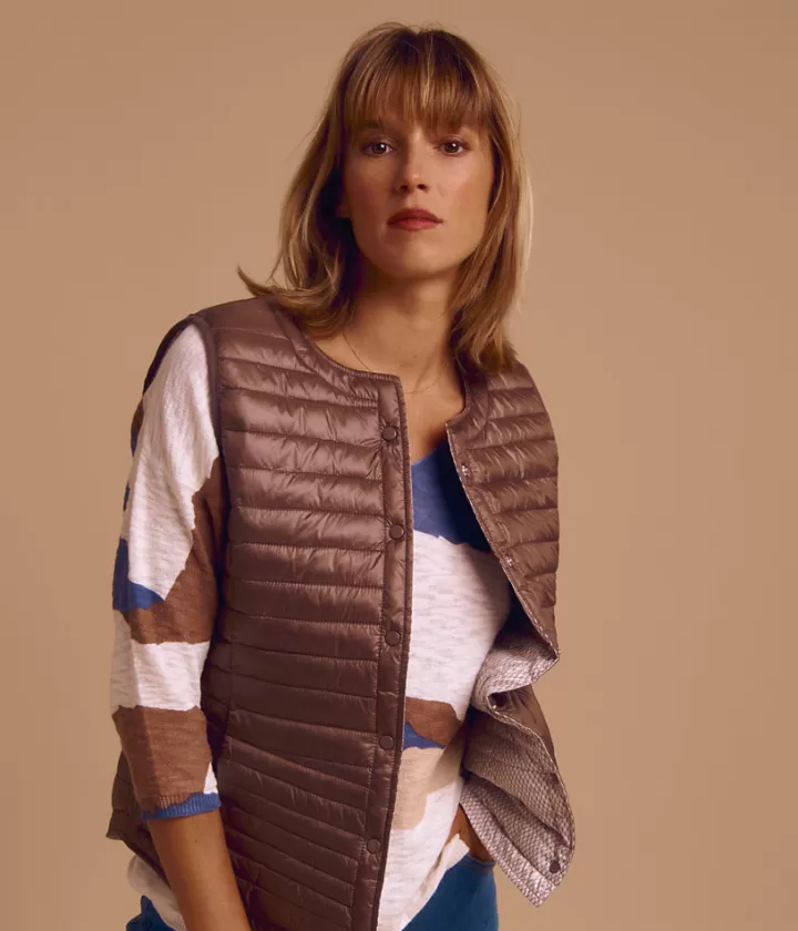 Vestes & Manteaux>DEVERNOIS Doudoune sans manche ouatinée Réversible Marronchoco