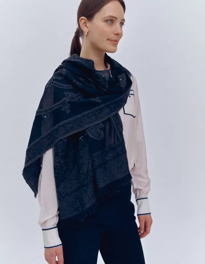 Accessoires>DEVERNOIS Echarpe brodée En laine Noir