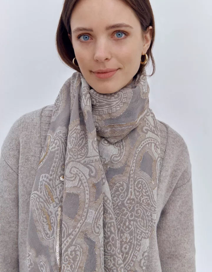 Accessoires>DEVERNOIS Echarpe brodée En laine Beige