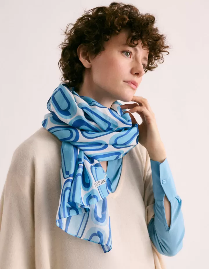 Accessoires>DEVERNOIS Echarpe imprimée En coton et soie Bleu