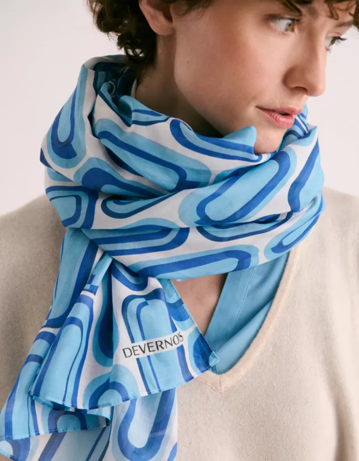 Accessoires>DEVERNOIS Echarpe imprimée En coton et soie Bleu