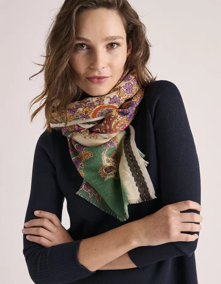 Accessoires>DEVERNOIS Echarpe imprimée En laine et lurex Ecru