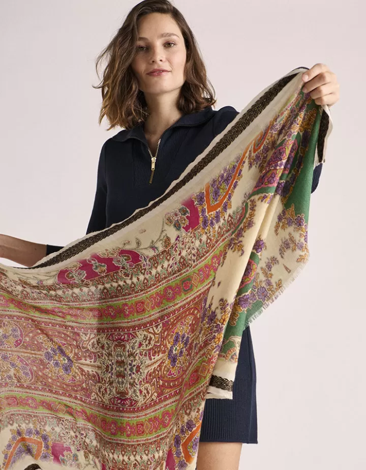 Accessoires>DEVERNOIS Echarpe imprimée En laine et lurex Ecru