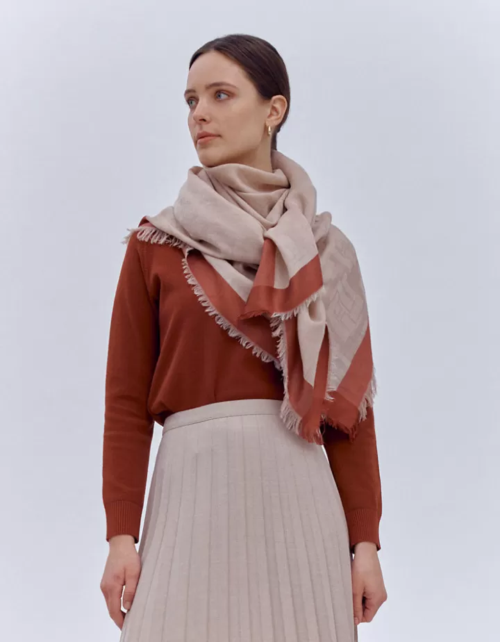 Accessoires>DEVERNOIS Etole en jacquard tissé En coton et laine Beige