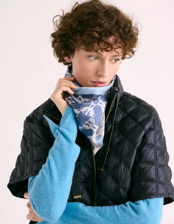 Accessoires>DEVERNOIS Etole imprimée En twill de soie Bleumarine