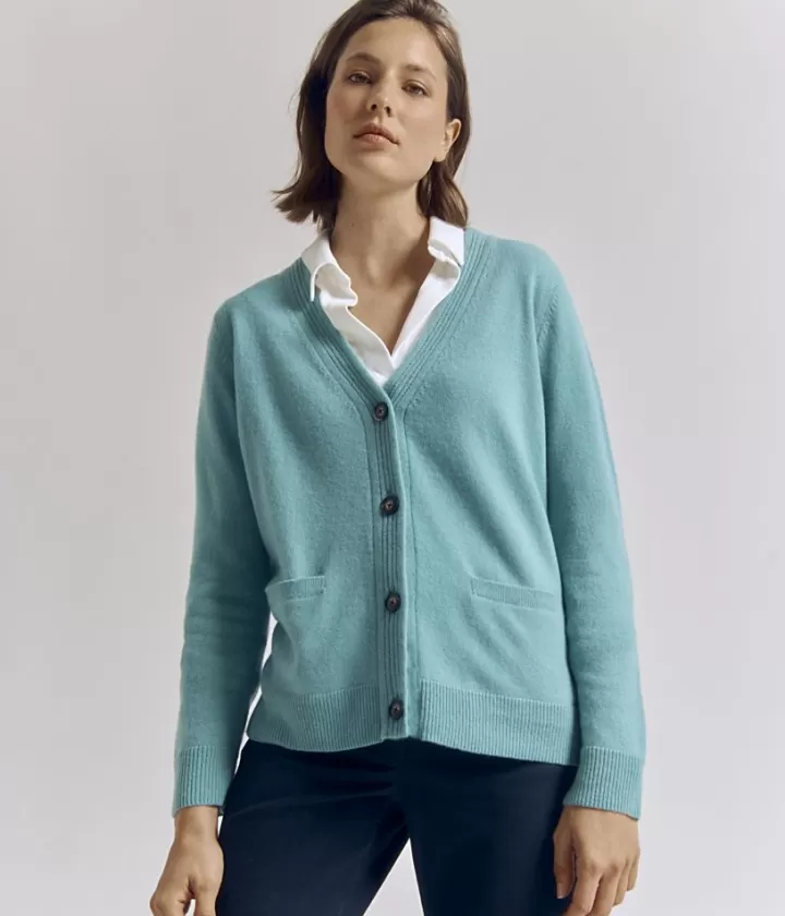 Maille>DEVERNOIS Gilet 100% Cachemire Turquoiseeucalyptus