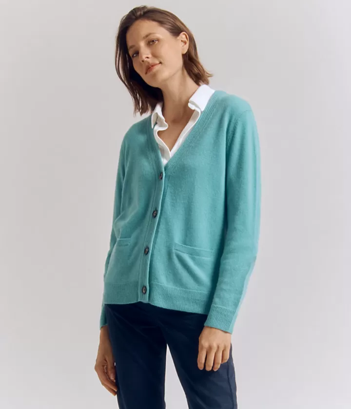 Maille>DEVERNOIS Gilet 100% Cachemire Turquoiseeucalyptus