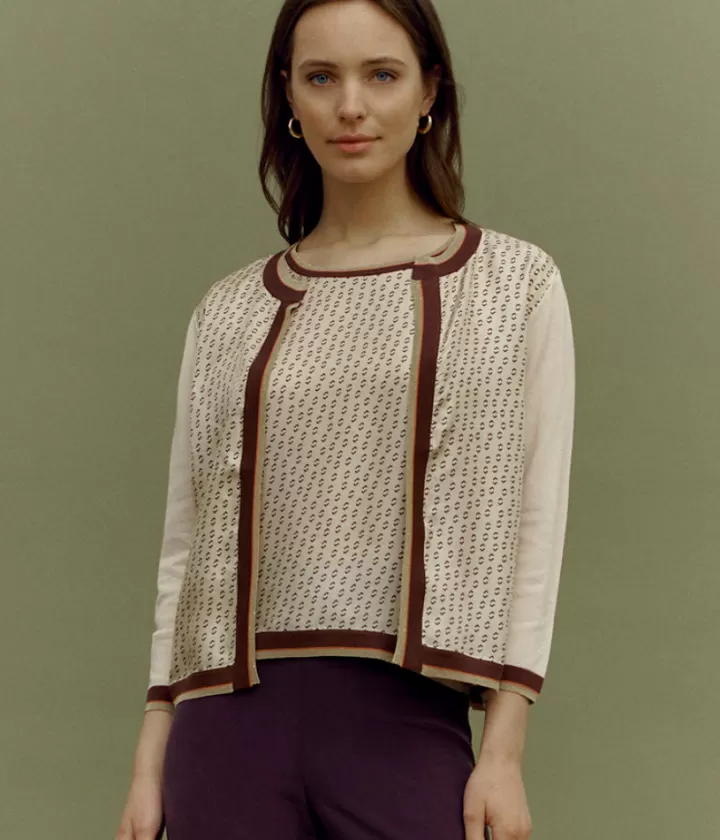 Maille>DEVERNOIS Gilet bimatière En twill de soie et viscose Beige