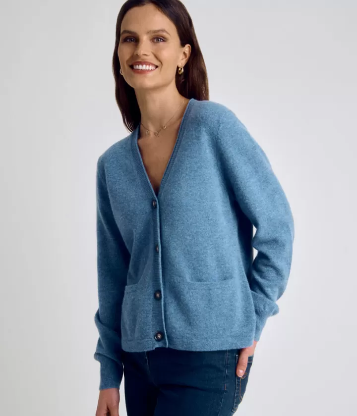 Maille>DEVERNOIS Gilet en cachemire Encolure V Bleujean