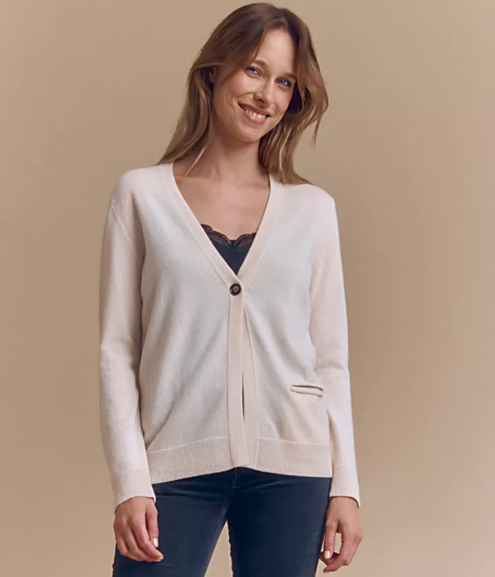 Maille>DEVERNOIS Gilet en cachemire Encolure V Beigecoquille