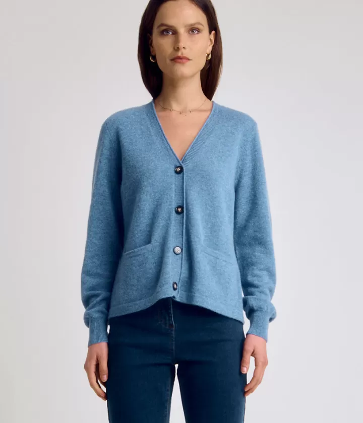 Maille>DEVERNOIS Gilet en cachemire Encolure V Bleujean