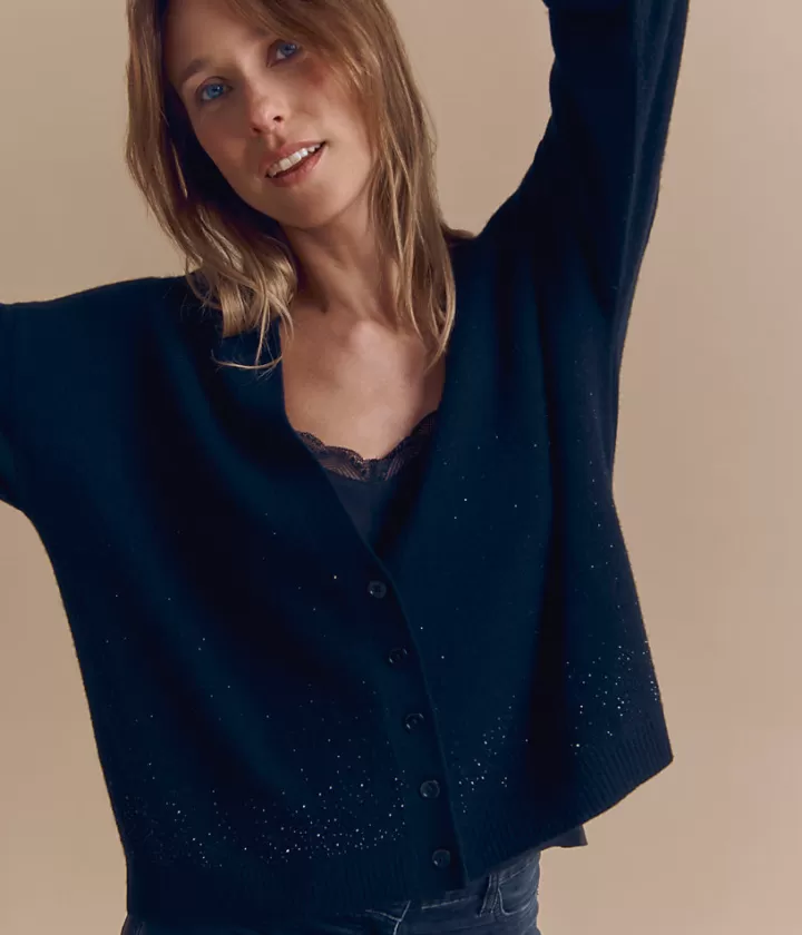 Maille>DEVERNOIS Gilet en laine et cachemire À strass Noir