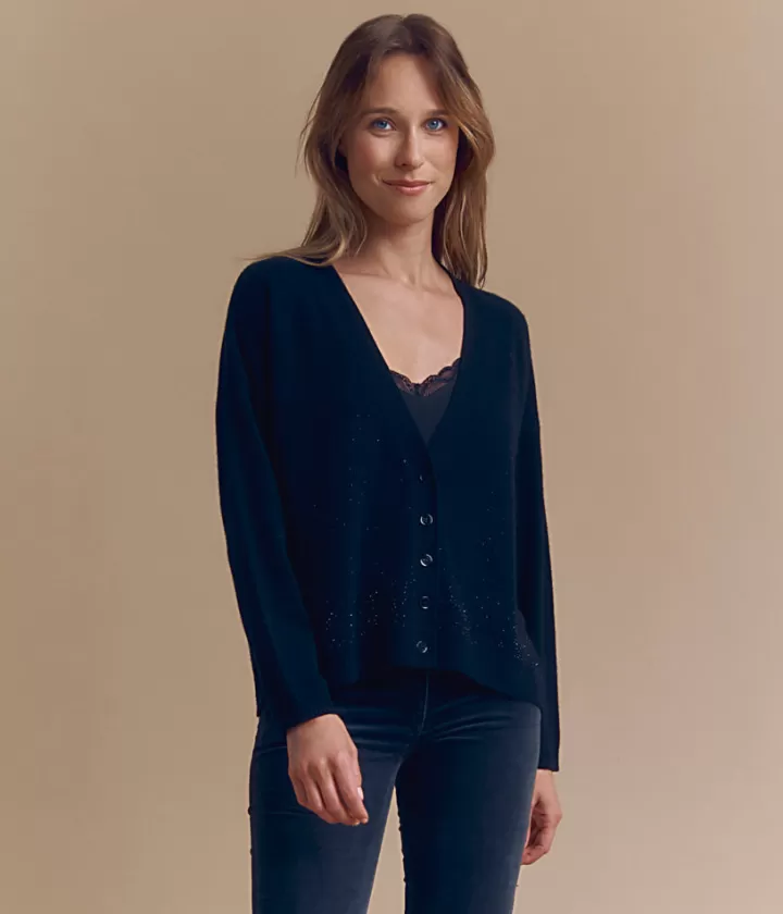 Maille>DEVERNOIS Gilet en laine et cachemire À strass Noir