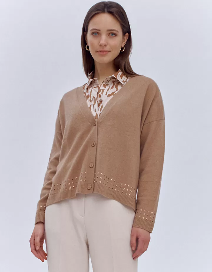 Maille>DEVERNOIS Gilet en laine et cachemire Détails clous Marroncappuccino