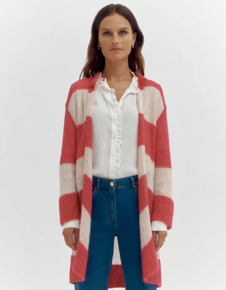 Maille>DEVERNOIS Gilet long maille en mohair Made in France Rose