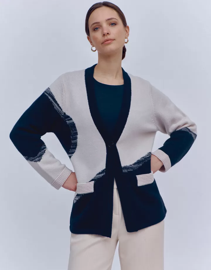 Maille>DEVERNOIS Gilet long maille intarsia En laine et cachemire Noir