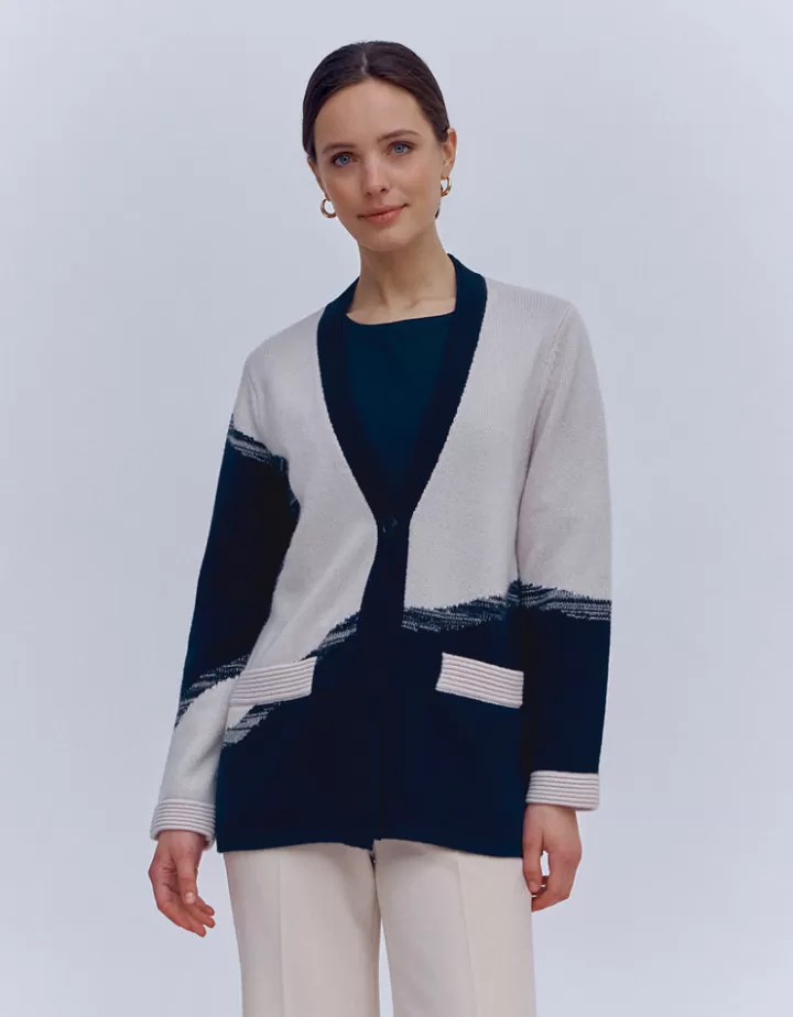Maille>DEVERNOIS Gilet long maille intarsia En laine et cachemire Noir