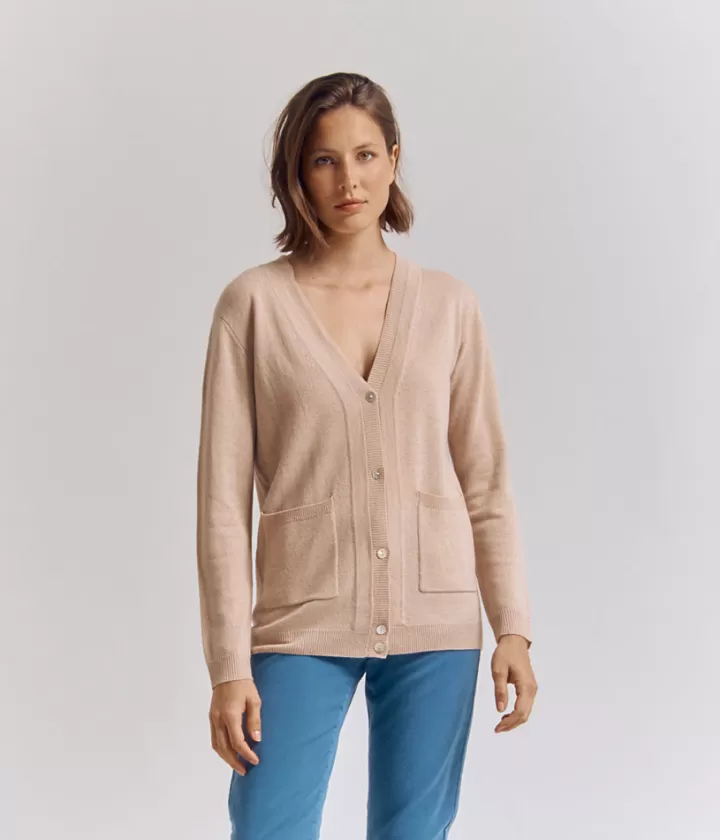 Maille>DEVERNOIS Gilet maille irisée En laine et cachemire Beigepeau