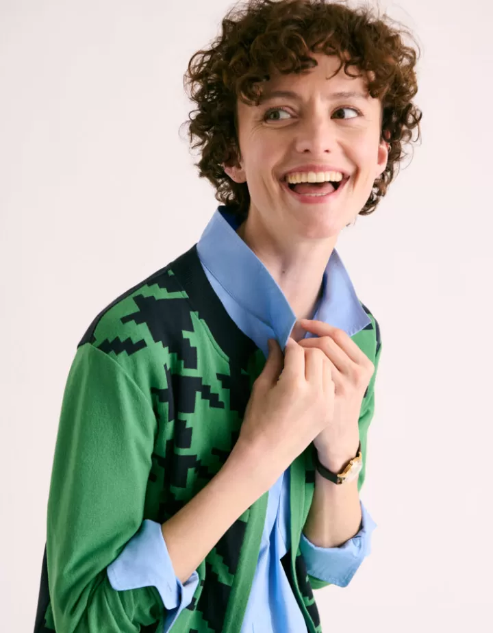 Maille>DEVERNOIS Gilet maille jacquard Tricoté en France Vert
