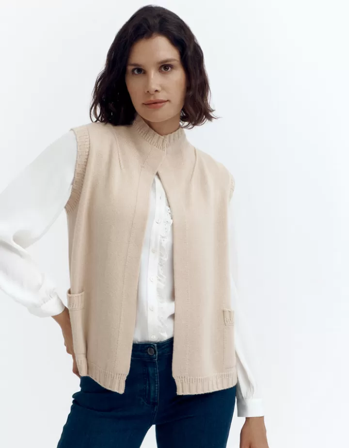 Maille>DEVERNOIS Gilet maille sans manches En laine et cachemire Beigenude
