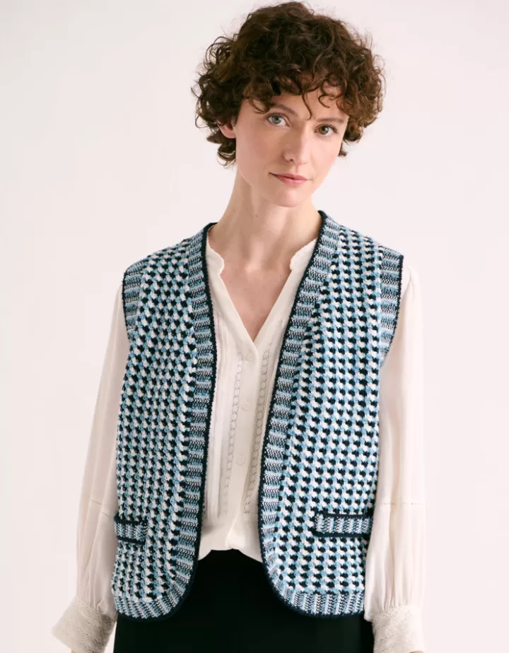 Maille>DEVERNOIS Gilet maille sans manches Tricoté en France Bleu