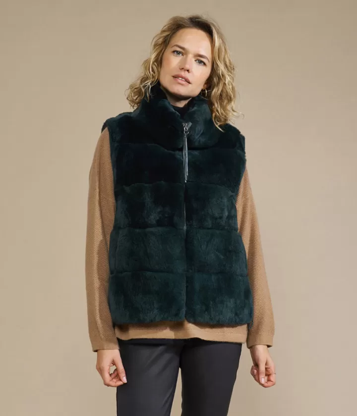Vestes & Manteaux>DEVERNOIS Gilet sans manches doublé soie Fourrure lapin