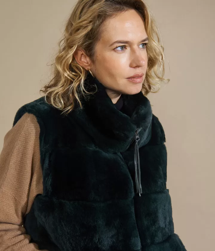 Vestes & Manteaux>DEVERNOIS Gilet sans manches doublé soie Fourrure lapin
