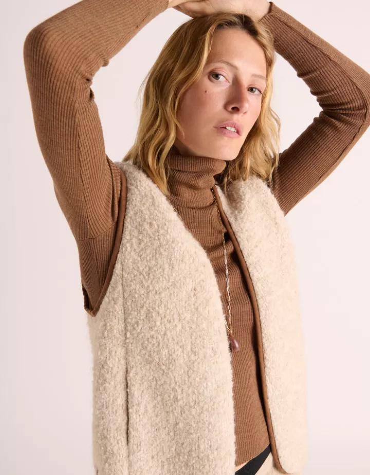 Maille>DEVERNOIS Gilet sans manches en bouclette mohair Made in France Beige