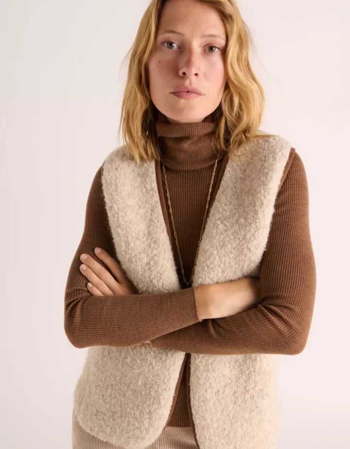 Maille>DEVERNOIS Gilet sans manches en bouclette mohair Made in France Beige