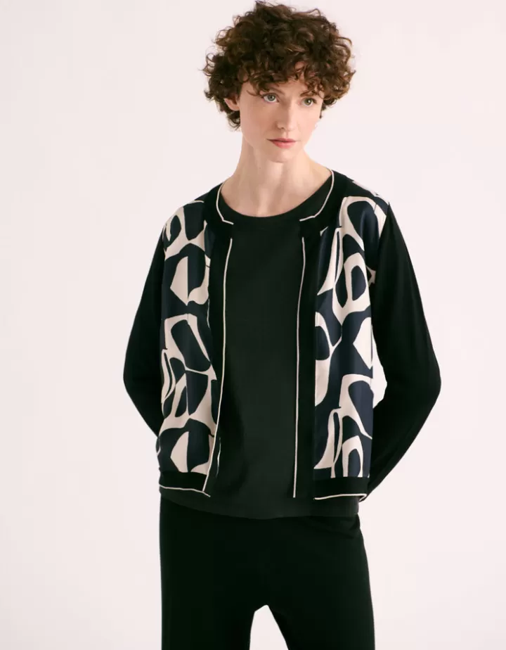 Maille>DEVERNOIS Gilet twin-set imprimé En twill de soie Noir