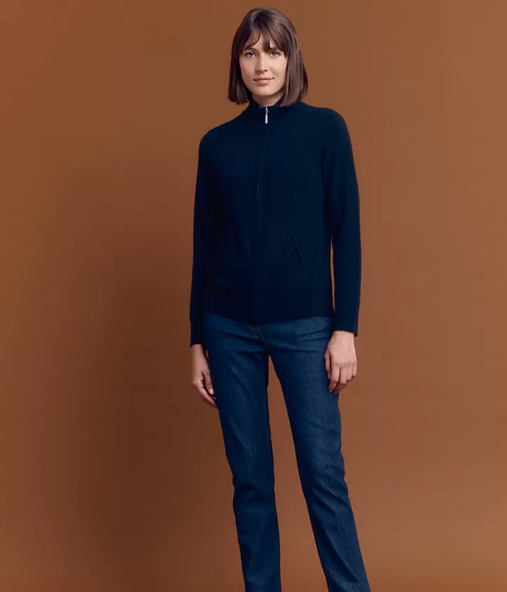 Maille>DEVERNOIS Gilet zippé en laine et cachemire Col cheminé Noir