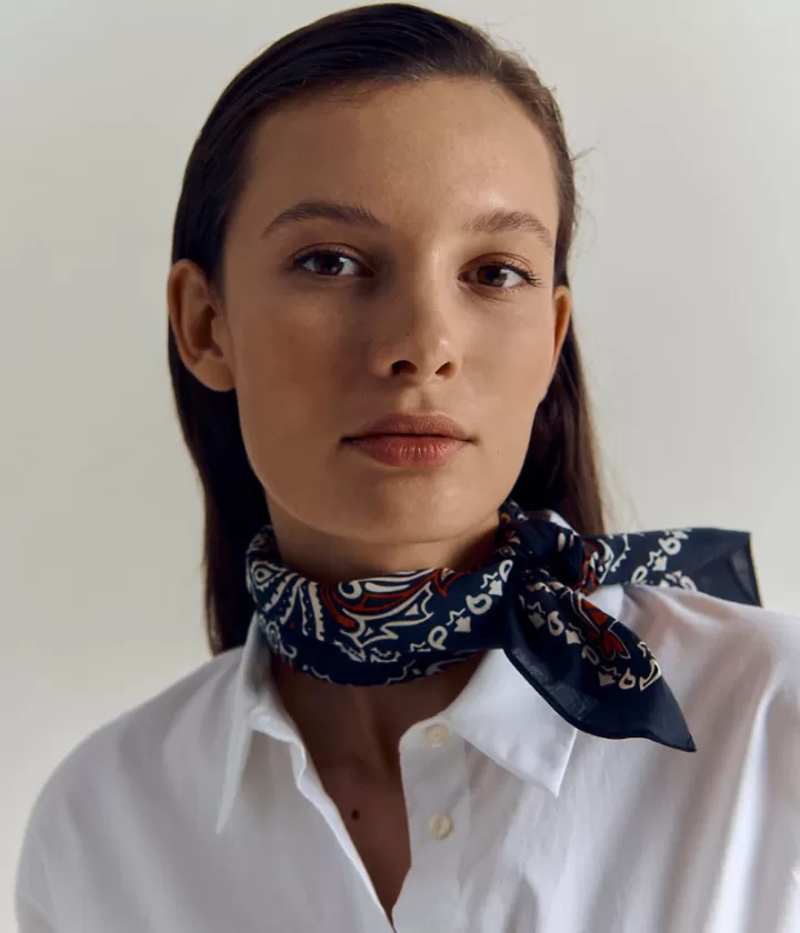 Accessoires>DEVERNOIS Grand carré bandana en coton Tissu écologique Bleumarine