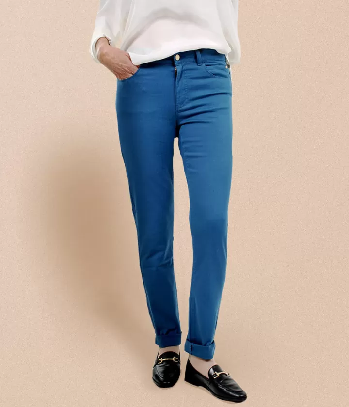 Pantalons>DEVERNOIS Jean 5 poches En coton stretch Bleuastral