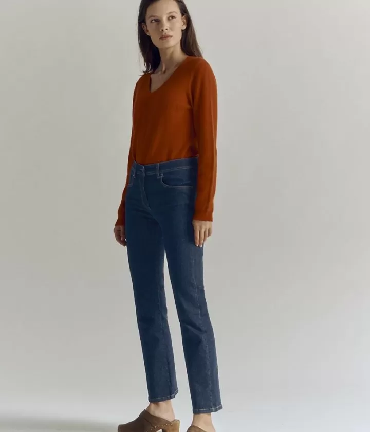 Pantalons>DEVERNOIS Jean brut 7/8ème évasé En coton Marine