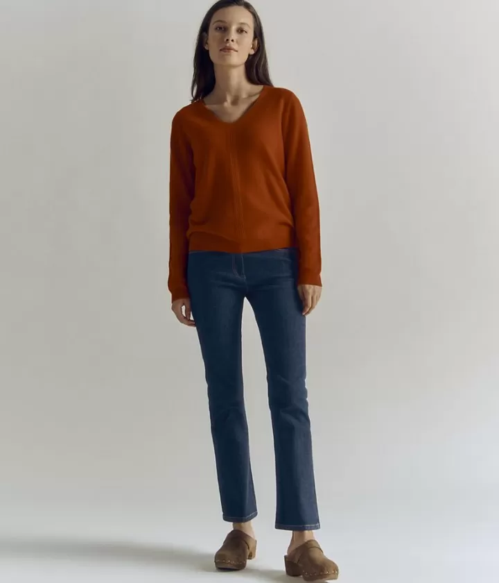 Pantalons>DEVERNOIS Jean brut 7/8ème évasé En coton Marine