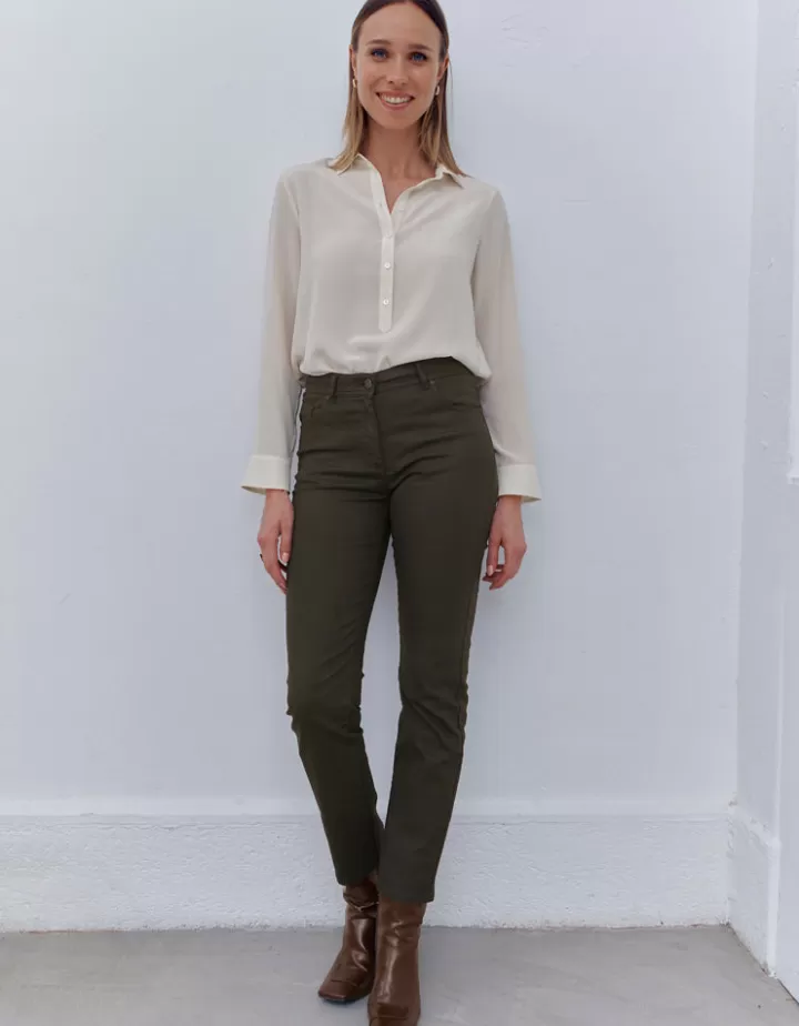Pantalons>DEVERNOIS Jeans 5 poches En coton enduit Vertloden