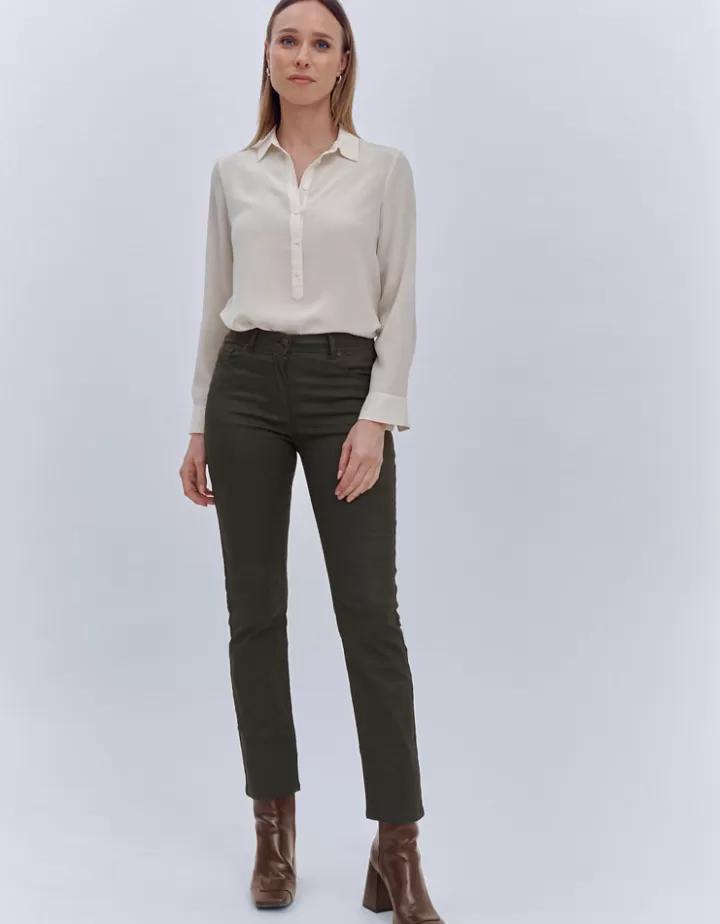 Pantalons>DEVERNOIS Jeans 5 poches En coton enduit Vertloden