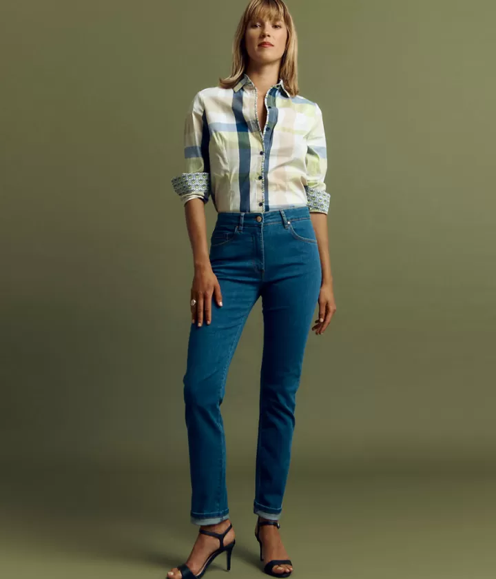 Pantalons>DEVERNOIS Jeans droit en coton Stretch Bleujean