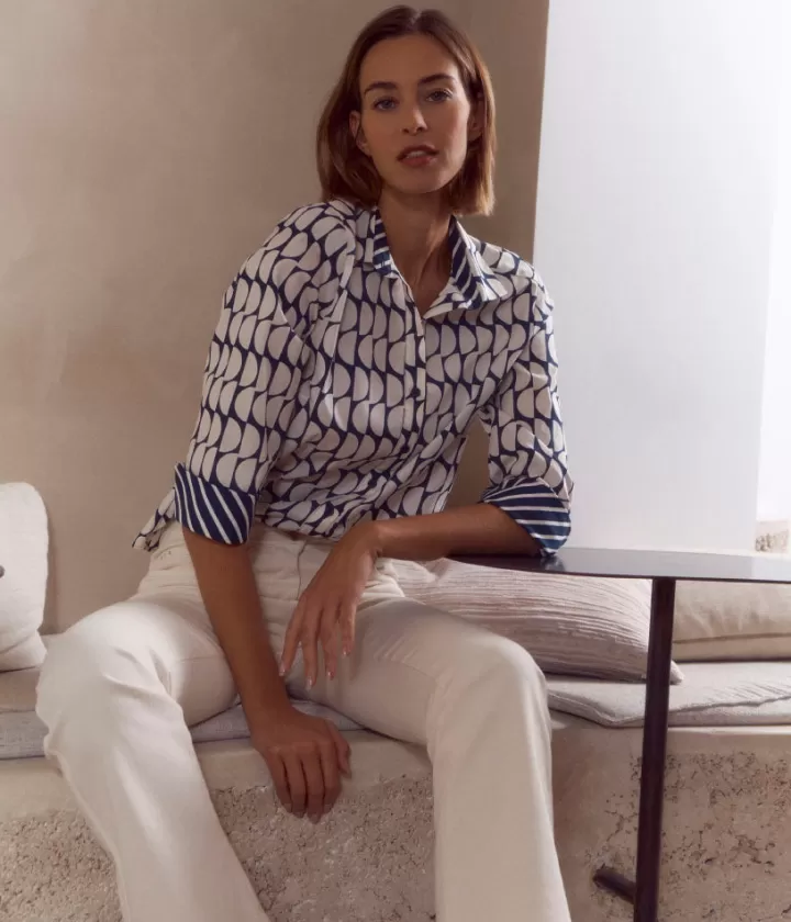 Pantalons>DEVERNOIS Jeans flare en coton stretch Tissu français Beigenaturel