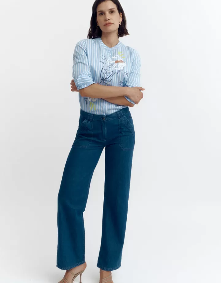Pantalons>DEVERNOIS Jeans large délavé En coton stretch Bleujean