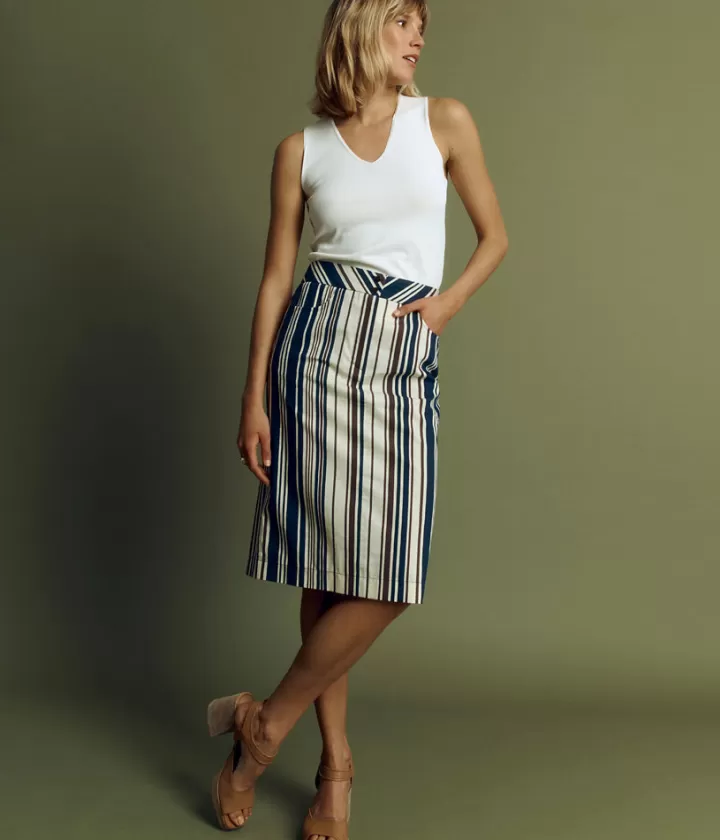 Robes & Jupes>DEVERNOIS Jupe droite à rayures en coton stretch Longueur genoux Beige