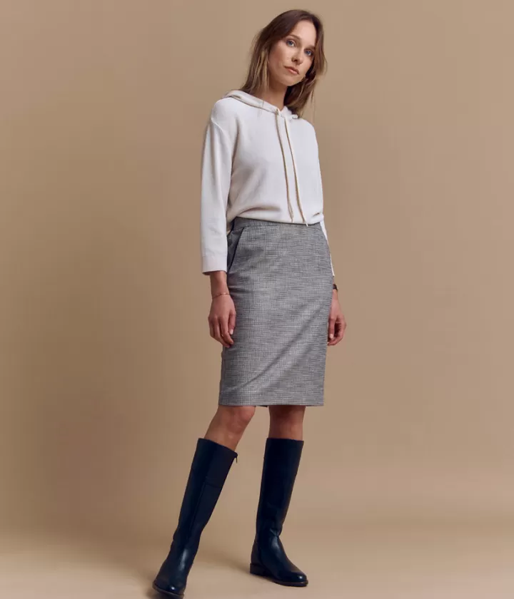 Robes & Jupes>DEVERNOIS Jupe droite en viscose Imprimé pied de puce Gris
