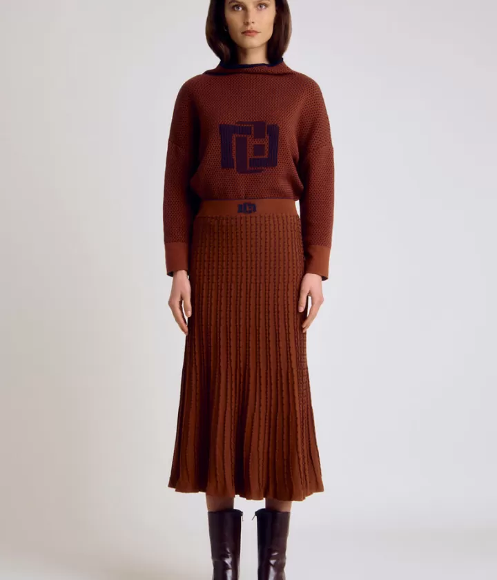 Robes & Jupes | Maille>DEVERNOIS Jupe maille fléchée Made in France Rouge