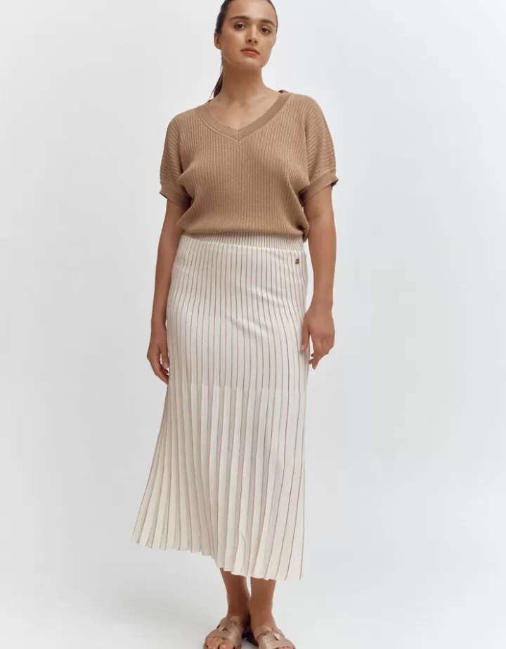 Robes & Jupes | Maille>DEVERNOIS Jupe maille plissée Tricotée en France Ecru